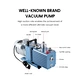 Labeled technical diagram of a blue high-efficiency vacuum pump used for a laboratory freeze dryer system.